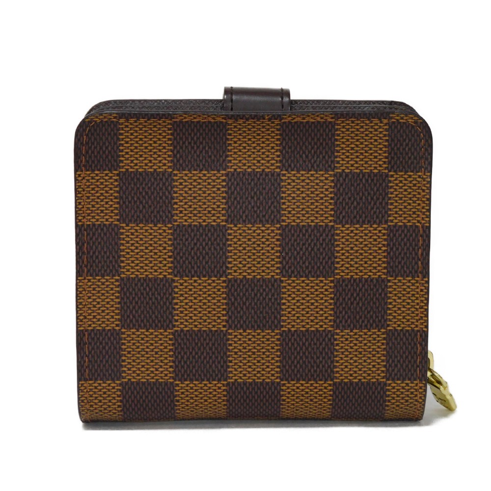 LOUIS VUITTON Bifold Wallet N61668 Damier canvas x cowhide leather x grain leather Ebene logo brown snap button billfold card case coin case Damier Compact zip unisex(Unisex) Used Authentic