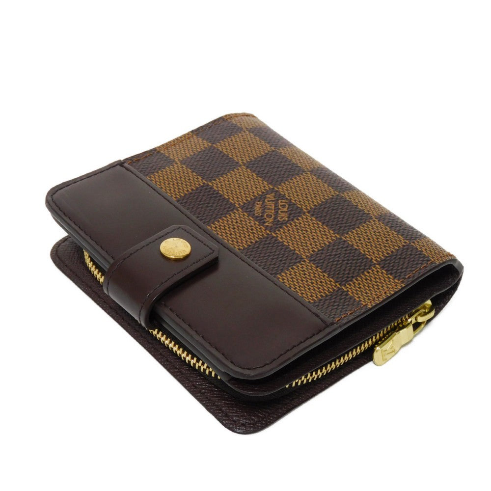 LOUIS VUITTON Bifold Wallet N61668 Damier canvas x cowhide leather x grain leather Ebene logo brown snap button billfold card case coin case Damier Compact zip unisex(Unisex) Used Authentic