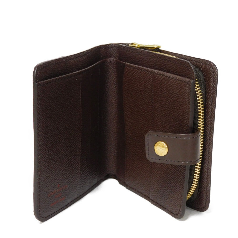 LOUIS VUITTON Bifold Wallet N61668 Damier canvas x cowhide leather x grain leather Ebene logo brown snap button billfold card case coin case Damier Compact zip unisex(Unisex) Used Authentic