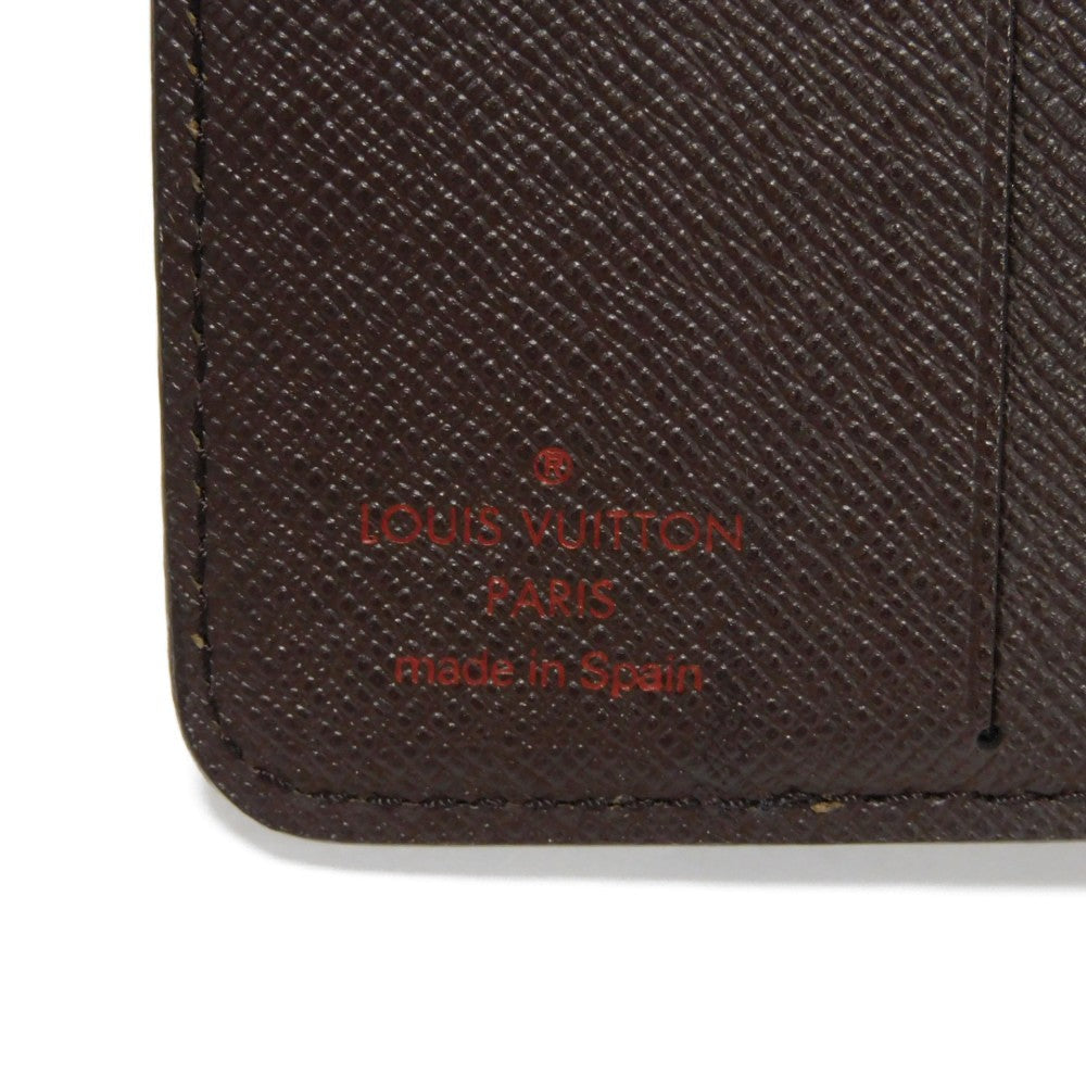 LOUIS VUITTON Bifold Wallet N61668 Damier canvas x cowhide leather x grain leather Ebene logo brown snap button billfold card case coin case Damier Compact zip unisex(Unisex) Used Authentic