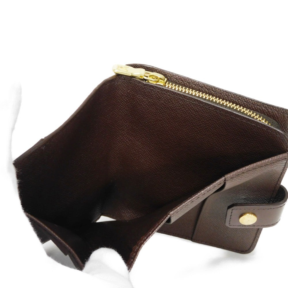 LOUIS VUITTON Bifold Wallet N61668 Damier canvas x cowhide leather x grain leather Ebene logo brown snap button billfold card case coin case Damier Compact zip unisex(Unisex) Used Authentic