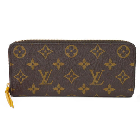 LOUIS VUITTON Long Wallet Purse M60744 Monogram canvas x grain leather (embossed) Mimosa LV Logo Flower Yellow Zip Around Monogram Portefeuille Clemence unisex(Unisex) Used Authentic
