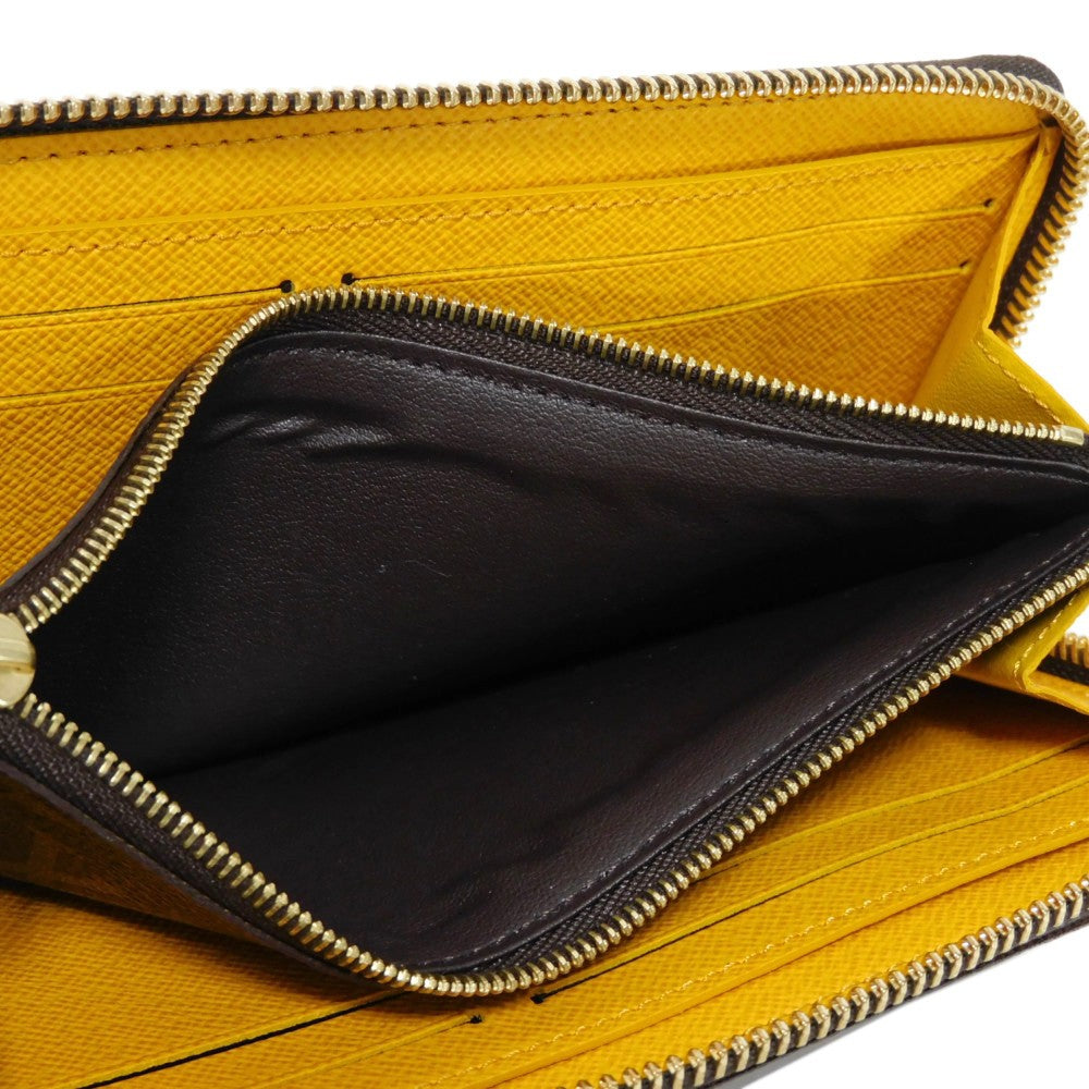 LOUIS VUITTON Long Wallet Purse M60744 Monogram canvas x grain leather (embossed) Mimosa LV Logo Flower Yellow Zip Around Monogram Portefeuille Clemence unisex(Unisex) Used Authentic