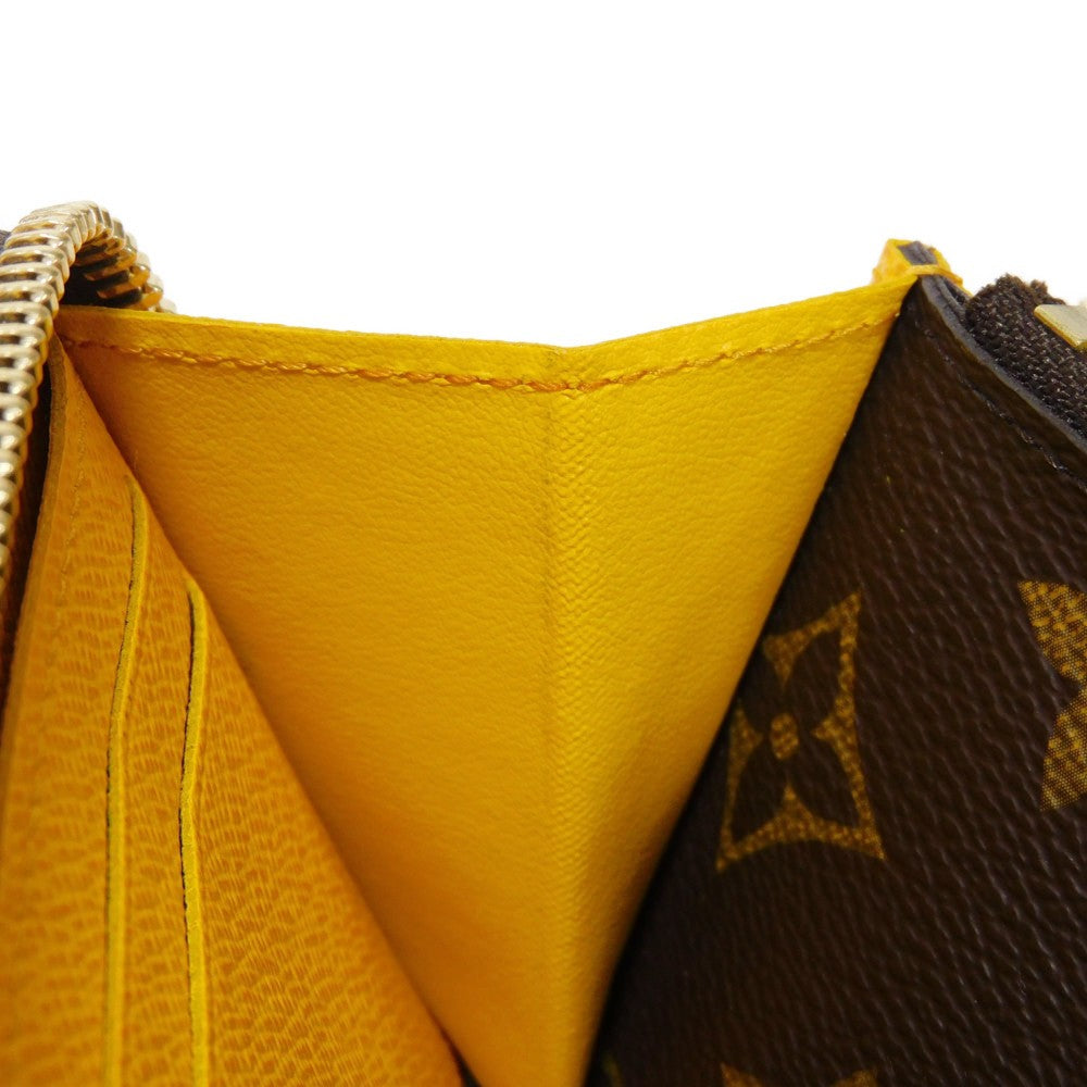 LOUIS VUITTON Long Wallet Purse M60744 Monogram canvas x grain leather (embossed) Mimosa LV Logo Flower Yellow Zip Around Monogram Portefeuille Clemence unisex(Unisex) Used Authentic