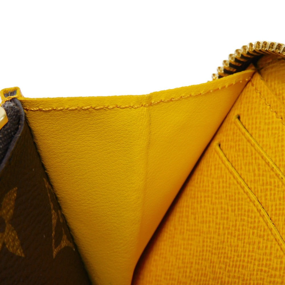 LOUIS VUITTON Long Wallet Purse M60744 Monogram canvas x grain leather (embossed) Mimosa LV Logo Flower Yellow Zip Around Monogram Portefeuille Clemence unisex(Unisex) Used Authentic
