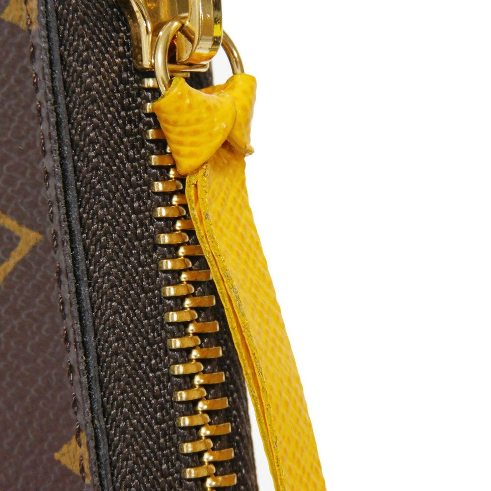 LOUIS VUITTON Long Wallet Purse M60744 Monogram canvas x grain leather (embossed) Mimosa LV Logo Flower Yellow Zip Around Monogram Portefeuille Clemence unisex(Unisex) Used Authentic