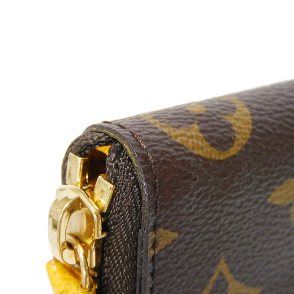 LOUIS VUITTON Long Wallet Purse M60744 Monogram canvas x grain leather (embossed) Mimosa LV Logo Flower Yellow Zip Around Monogram Portefeuille Clemence unisex(Unisex) Used Authentic