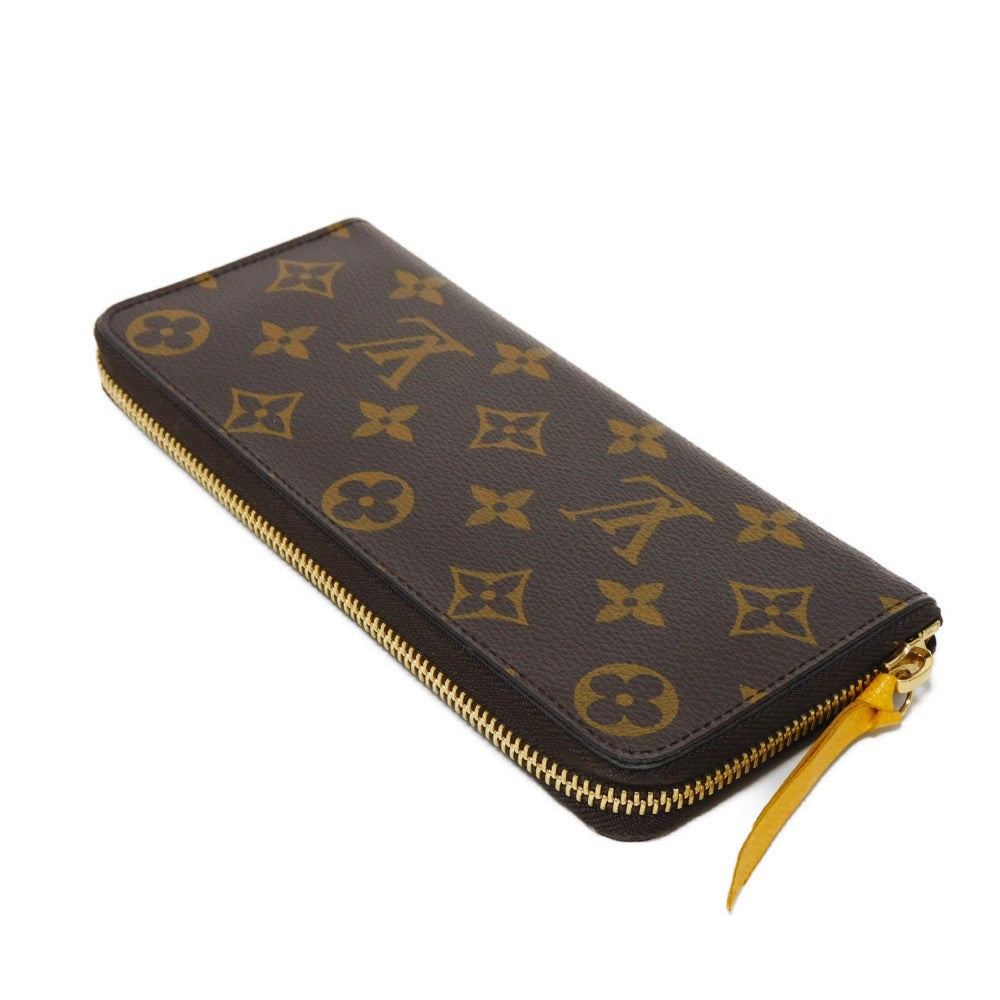 LOUIS VUITTON Long Wallet Purse M60744 Monogram canvas x grain leather (embossed) Mimosa LV Logo Flower Yellow Zip Around Monogram Portefeuille Clemence unisex(Unisex) Used Authentic