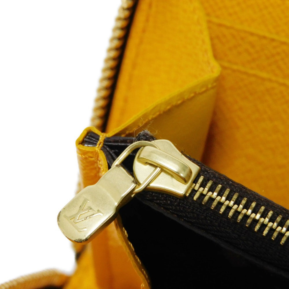 LOUIS VUITTON Long Wallet Purse M60744 Monogram canvas x grain leather (embossed) Mimosa LV Logo Flower Yellow Zip Around Monogram Portefeuille Clemence unisex(Unisex) Used Authentic