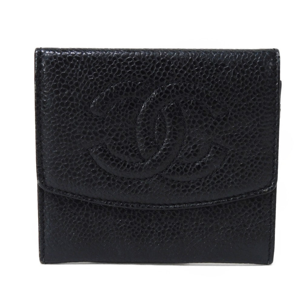 CHANEL Coin case Caviar skin black COCO Mark CC Mark 3rd Series Vintage Big Coco Compact flap wallet unisex(Unisex) Used Authentic