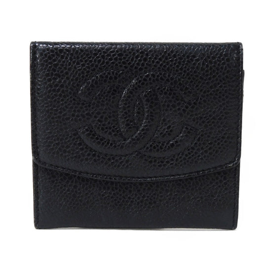 CHANEL Coin case Caviar skin black COCO Mark CC Mark 3rd Series Vintage Big Coco Compact flap wallet unisex(Unisex) Used Authentic