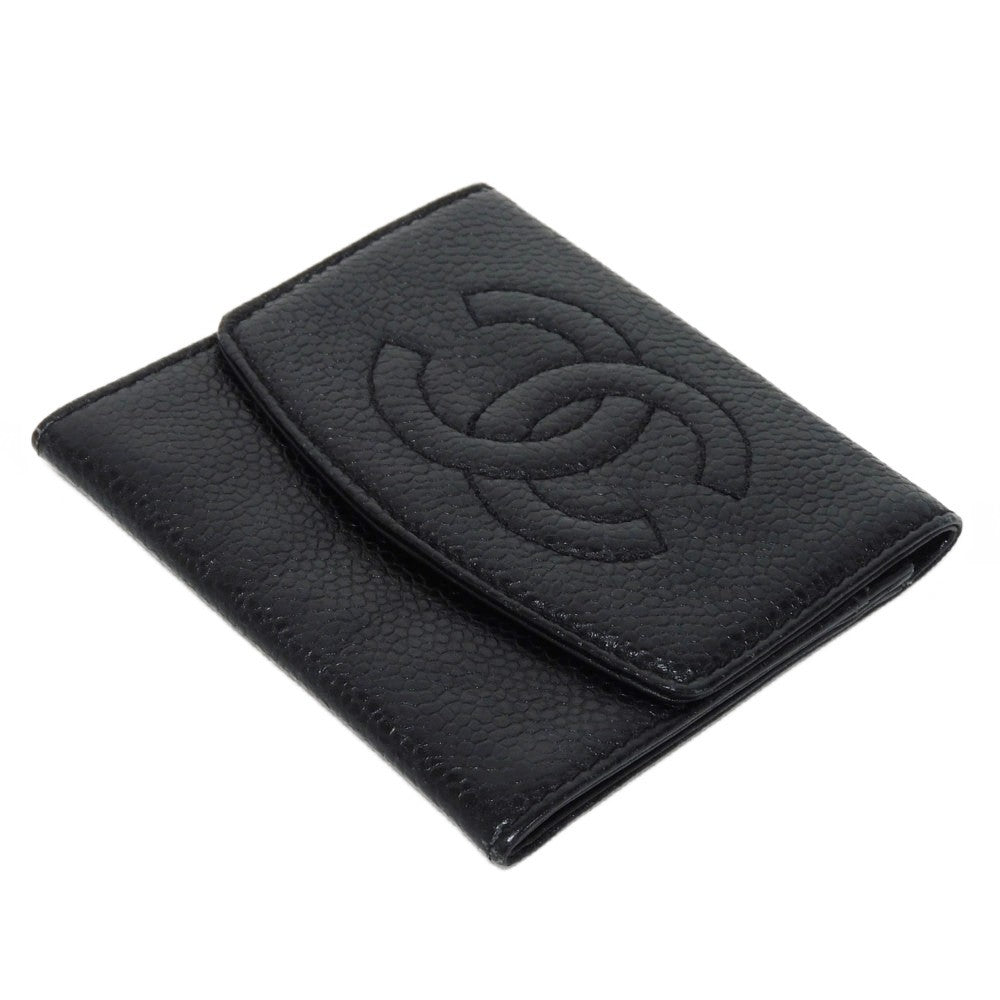 CHANEL Coin case Caviar skin black COCO Mark CC Mark 3rd Series Vintage Big Coco Compact flap wallet unisex(Unisex) Used Authentic
