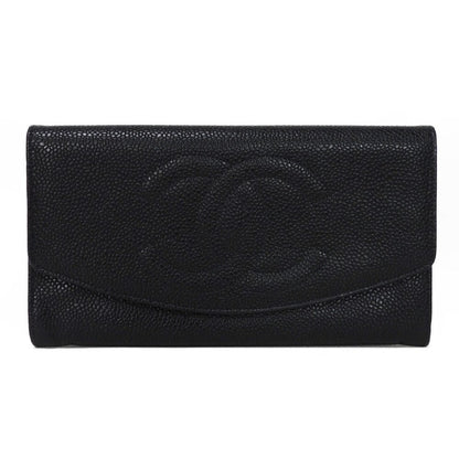 CHANEL Long Wallet Purse A01434 Caviar skin black COCO Mark CC Mark 4th Series Vintage Big Coco Long flap wallet unisex(Unisex) Used Authentic