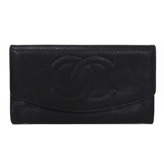 CHANEL Long Wallet Purse A01434 Caviar skin black COCO Mark CC Mark 4th Series Vintage Big Coco Long flap wallet unisex(Unisex) Used Authentic