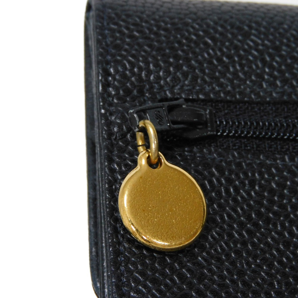 CHANEL Long Wallet Purse A01434 Caviar skin black COCO Mark CC Mark 4th Series Vintage Big Coco Long flap wallet unisex(Unisex) Used Authentic