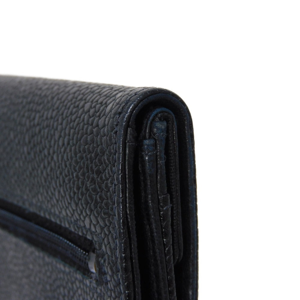 CHANEL Long Wallet Purse A01434 Caviar skin black COCO Mark CC Mark 4th Series Vintage Big Coco Long flap wallet unisex(Unisex) Used Authentic