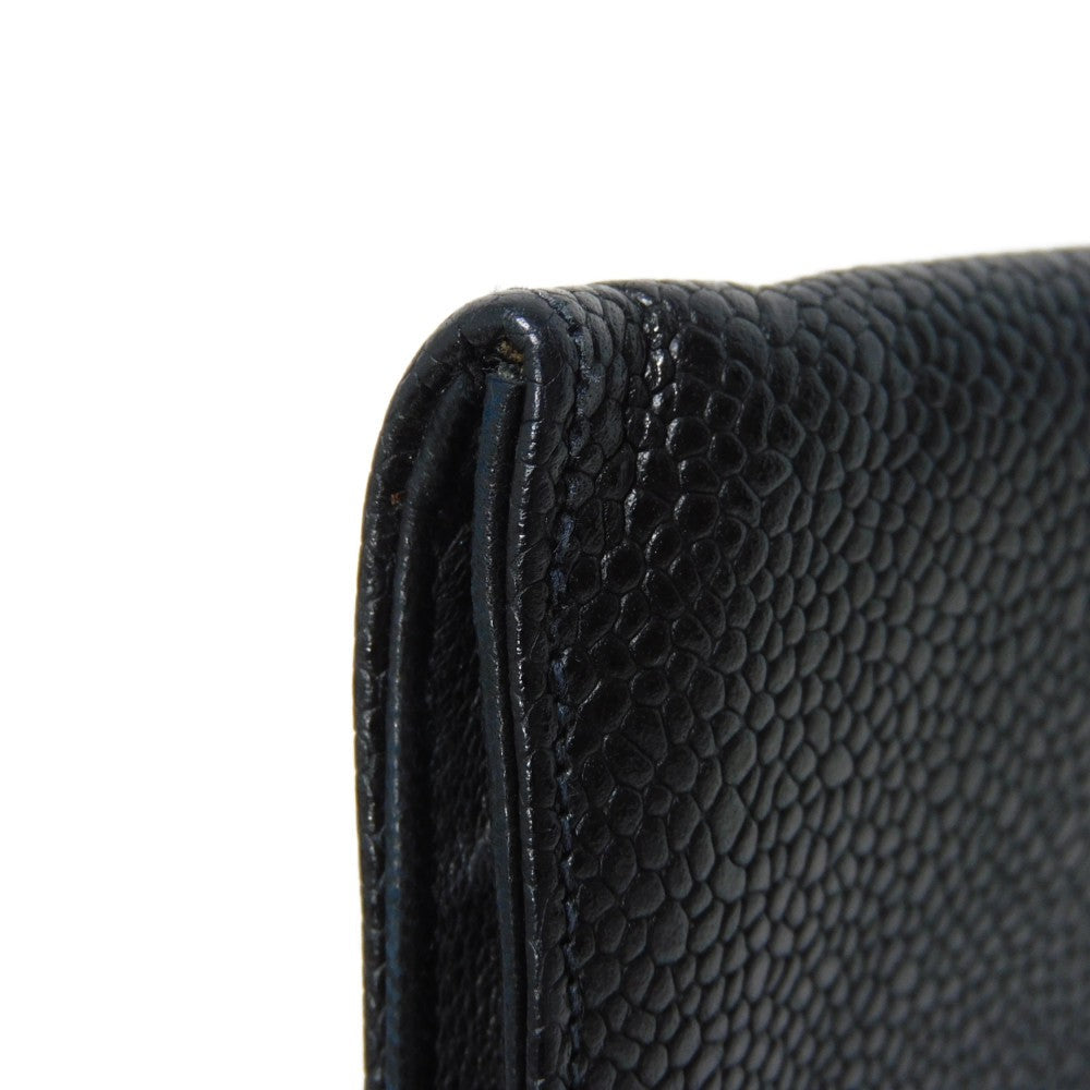 CHANEL Long Wallet Purse A01434 Caviar skin black COCO Mark CC Mark 4th Series Vintage Big Coco Long flap wallet unisex(Unisex) Used Authentic