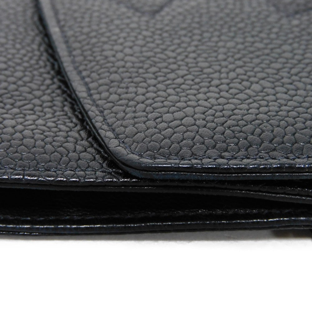 CHANEL Long Wallet Purse A01434 Caviar skin black COCO Mark CC Mark 4th Series Vintage Big Coco Long flap wallet unisex(Unisex) Used Authentic
