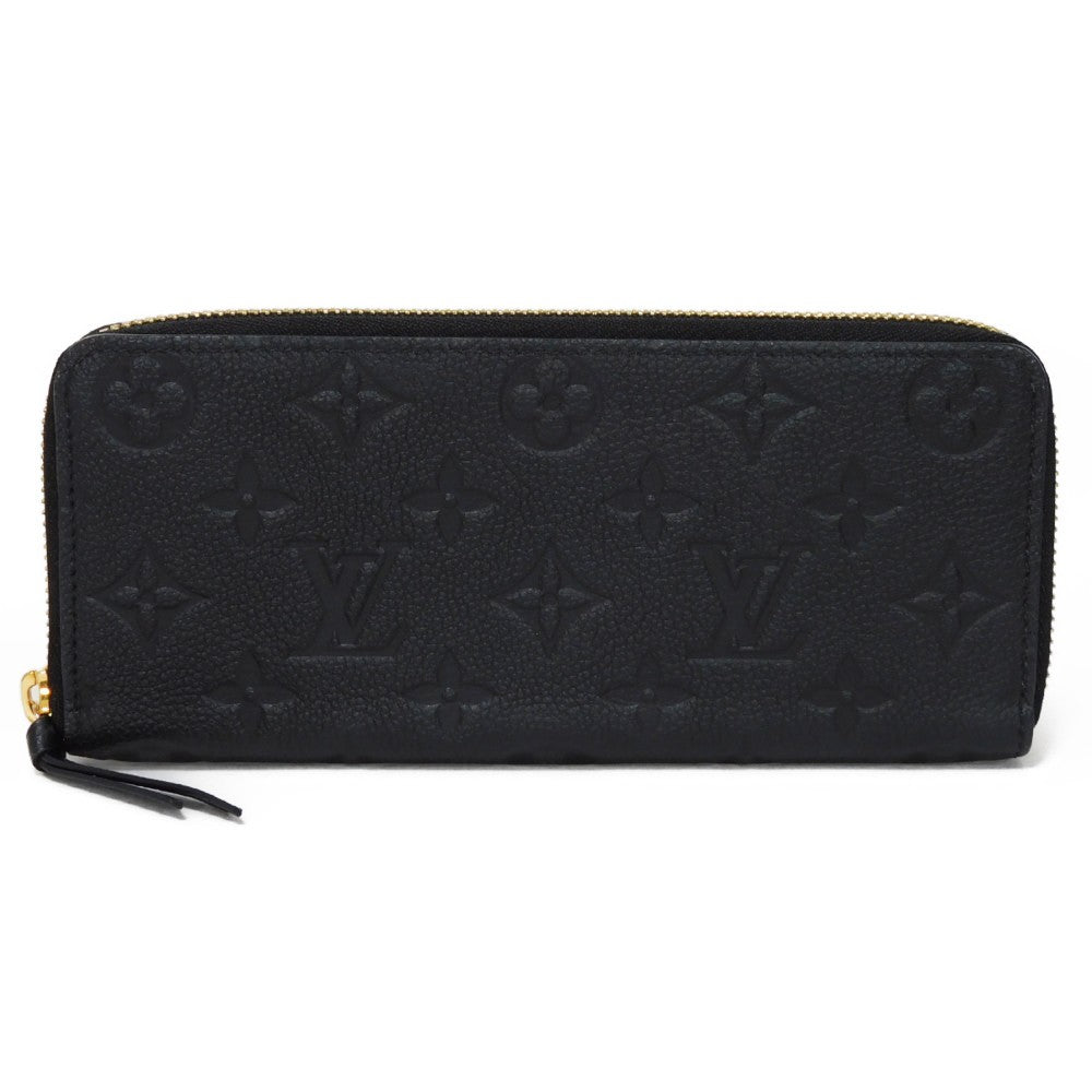 LOUIS VUITTON Long Wallet Purse M60171 Implant leather (monogram embossed) Noir LV Logo Black Zip Around Monogram Unplant Portefeuille Clemence unisex(Unisex) Used Authentic