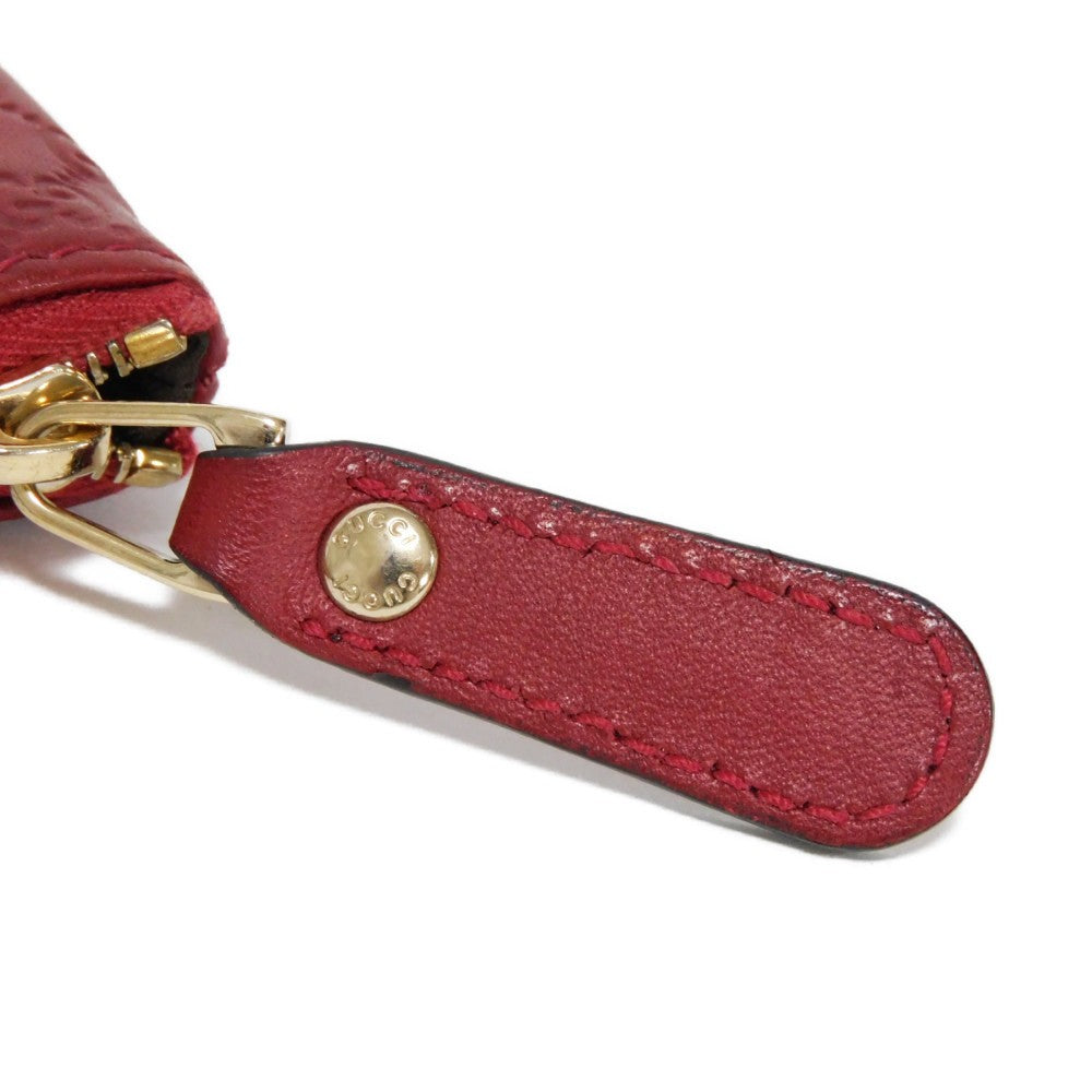 GUCCI Coin case 544248 BMJ1G 6420 GG striped leather Red logo embossed key ring gold Micro GG Shima Guccissima coin purse unisex(Unisex) Used Authentic