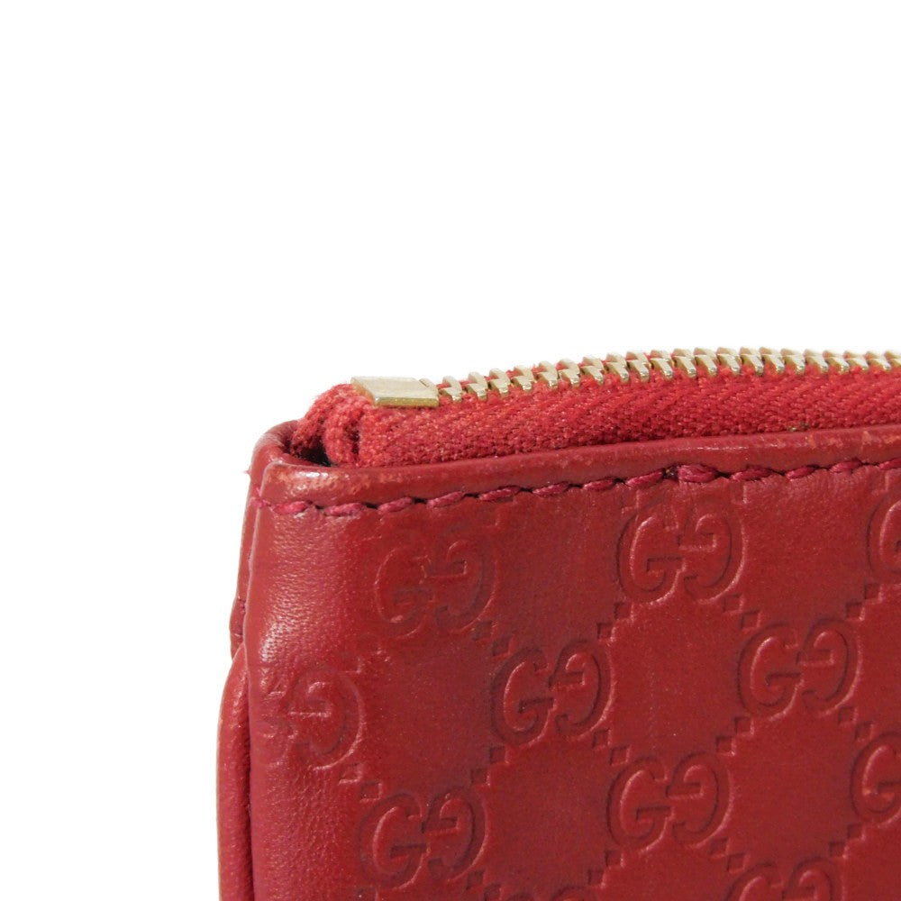 GUCCI Coin case 544248 BMJ1G 6420 GG striped leather Red logo embossed key ring gold Micro GG Shima Guccissima coin purse unisex(Unisex) Used Authentic