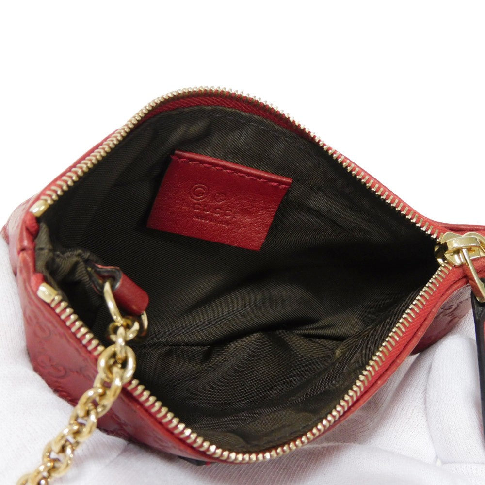 GUCCI Coin case 544248 BMJ1G 6420 GG striped leather Red logo embossed key ring gold Micro GG Shima Guccissima coin purse unisex(Unisex) Used Authentic