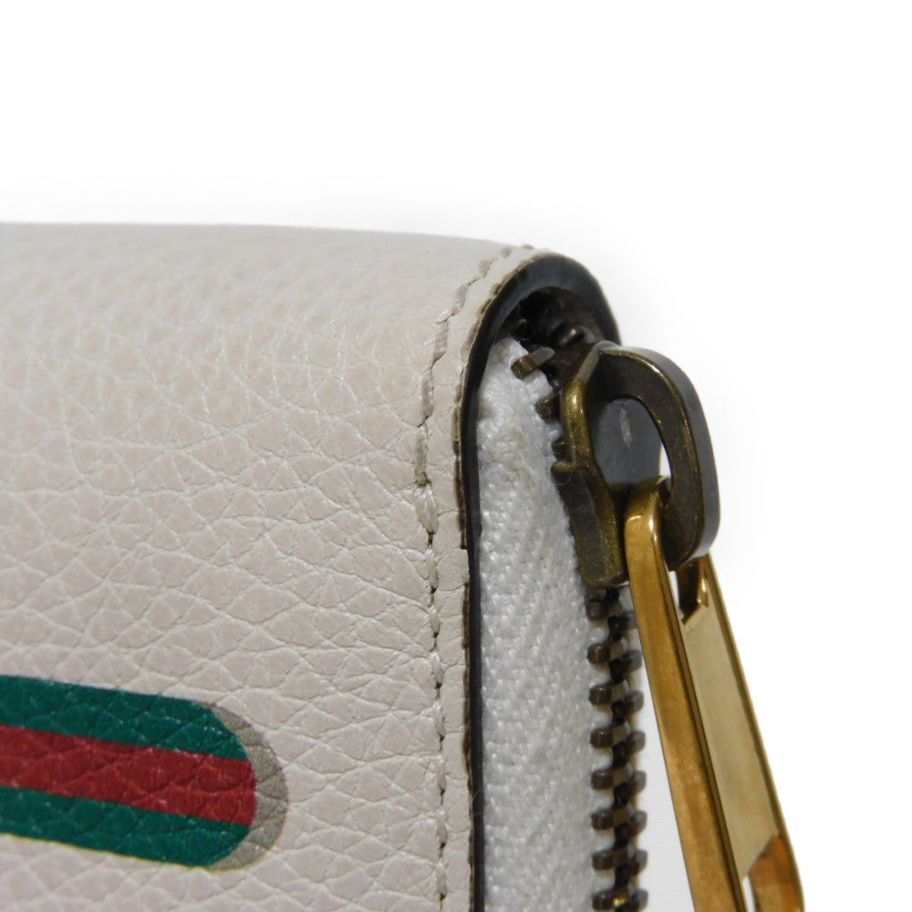 GUCCI Coin case 496319 0GCAT 8820 Textured leather Ivory x green x red Shelley Webb White Vintage logo print Compact zip-around wallet unisex(Unisex) Used Authentic