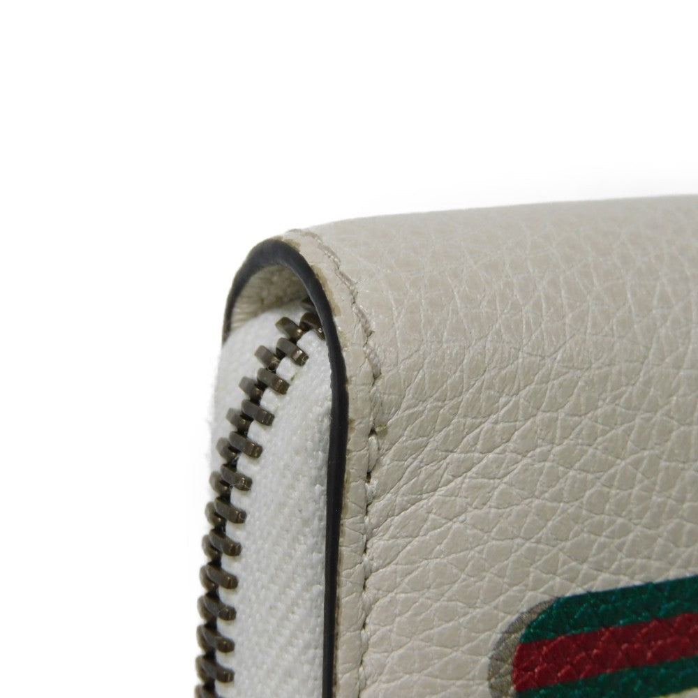 GUCCI Coin case 496319 0GCAT 8820 Textured leather Ivory x green x red Shelley Webb White Vintage logo print Compact zip-around wallet unisex(Unisex) Used Authentic