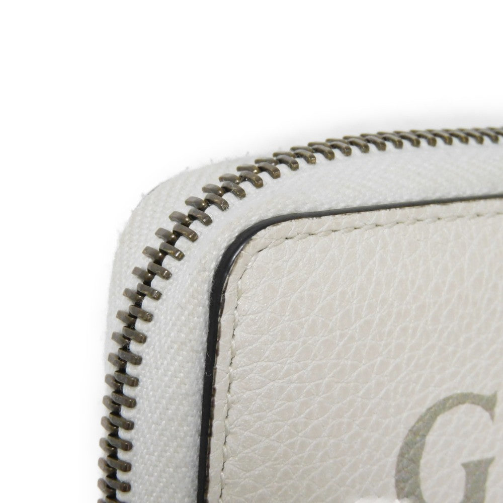 GUCCI Coin case 496319 0GCAT 8820 Textured leather Ivory x green x red Shelley Webb White Vintage logo print Compact zip-around wallet unisex(Unisex) Used Authentic