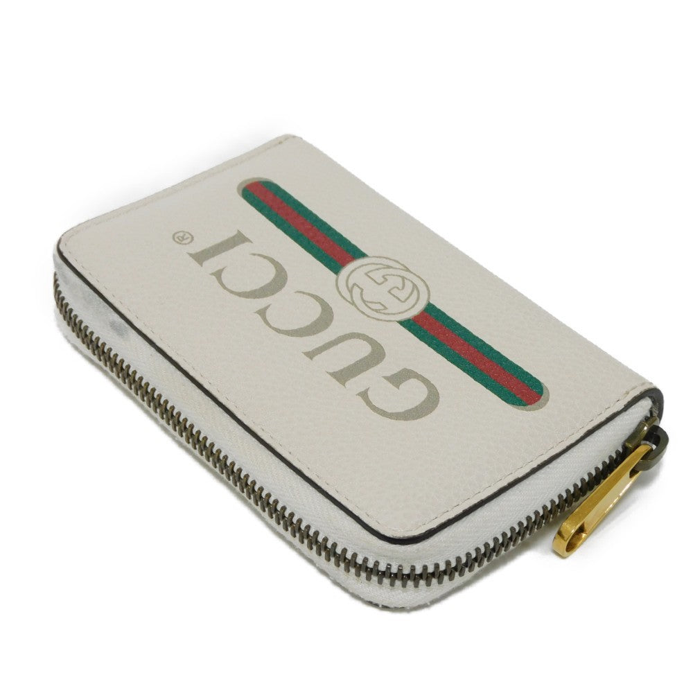 GUCCI Coin case 496319 0GCAT 8820 Textured leather Ivory x green x red Shelley Webb White Vintage logo print Compact zip-around wallet unisex(Unisex) Used Authentic