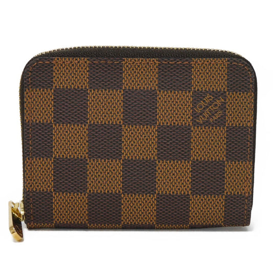 LOUIS VUITTON Coin case N63070 Damier canvas x grain leather (embossed) Brown Good condition logo Zip Around Coin Pocket Wallet Brown checkered pattern Damier Zip around purse mens(Unisex) Used Authentic
