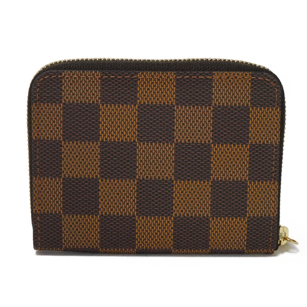LOUIS VUITTON Coin case N63070 Damier canvas x grain leather (embossed) Brown Good condition logo Zip Around Coin Pocket Wallet Brown checkered pattern Damier Zip around purse mens(Unisex) Used Authentic