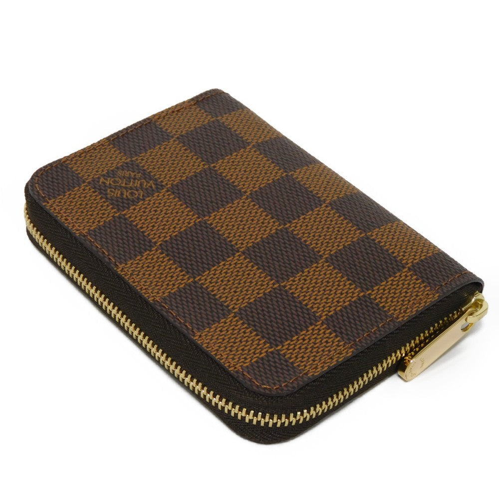 LOUIS VUITTON Coin case N63070 Damier canvas x grain leather (embossed) Brown Good condition logo Zip Around Coin Pocket Wallet Brown checkered pattern Damier Zip around purse mens(Unisex) Used Authentic
