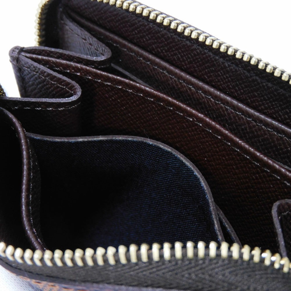 LOUIS VUITTON Coin case N63070 Damier canvas x grain leather (embossed) Brown Good condition logo Zip Around Coin Pocket Wallet Brown checkered pattern Damier Zip around purse mens(Unisex) Used Authentic