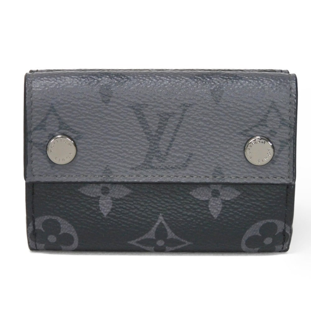 LOUIS VUITTON Tri-fold wallet M45417 Monogram Eclipse Reverse Canvas x Smooth Leather Noir RFID IC chip Monogram Eclipse Reverse Discovery compact wallet mens Used Authentic