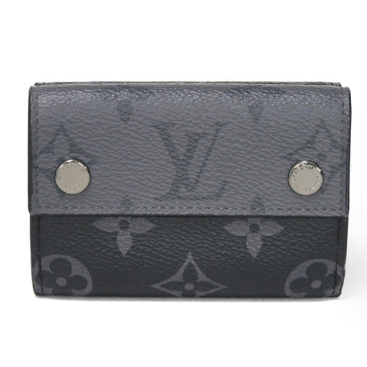 LOUIS VUITTON Tri-fold wallet M45417 Monogram Eclipse Reverse Canvas x Smooth Leather Noir RFID IC chip Monogram Eclipse Reverse Discovery compact wallet mens Used Authentic
