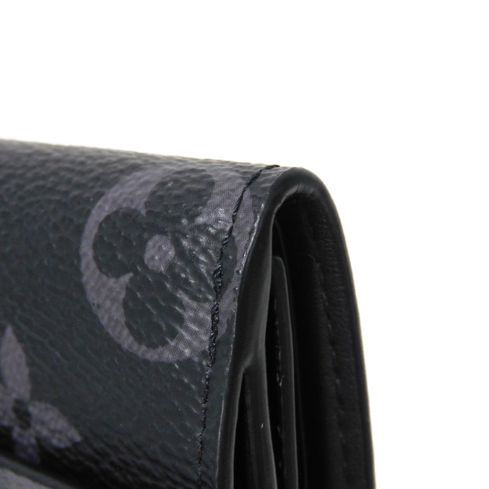 LOUIS VUITTON Tri-fold wallet M45417 Monogram Eclipse Reverse Canvas x Smooth Leather Noir RFID IC chip Monogram Eclipse Reverse Discovery compact wallet mens Used Authentic