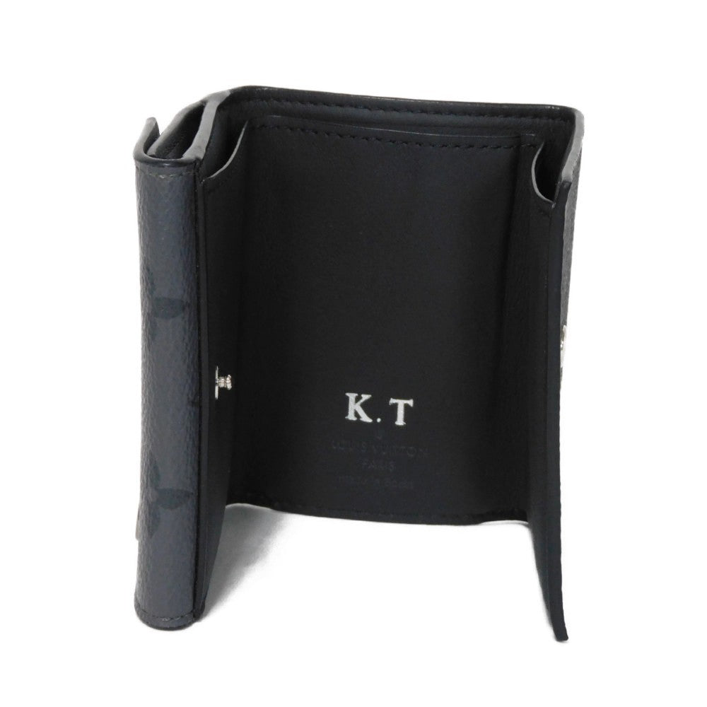 LOUIS VUITTON Tri-fold wallet M45417 Monogram Eclipse Reverse Canvas x Smooth Leather Noir RFID IC chip Monogram Eclipse Reverse Discovery compact wallet mens Used Authentic