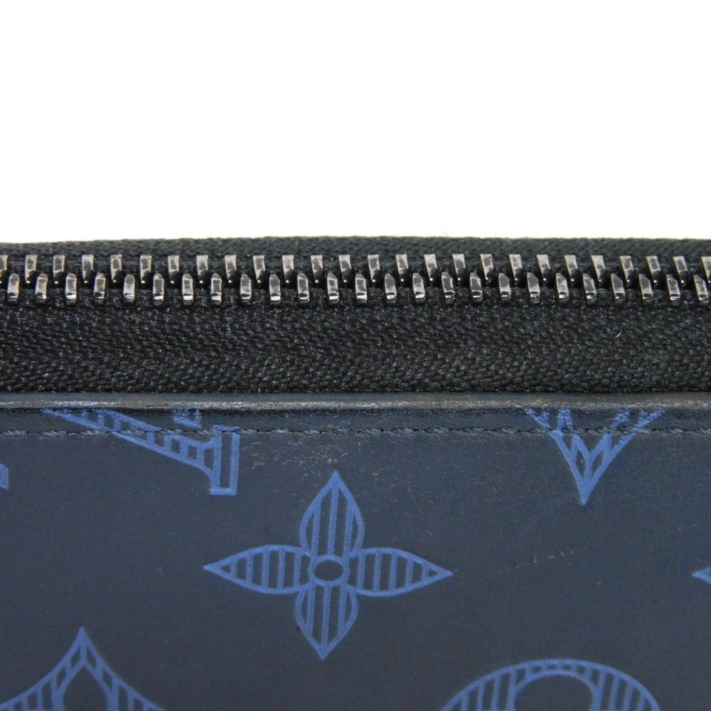 LOUIS VUITTON Long Wallet Purse M80423 Shadow leather (monogram embossing) Navy Monogram shadow Zippy Wallet Vertical