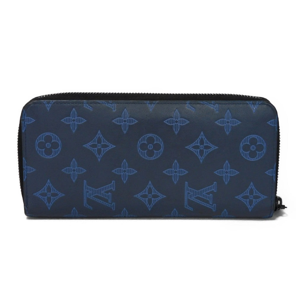 LOUIS VUITTON Long Wallet Purse M80423 Shadow leather (monogram embossing) Navy Monogram shadow Zippy Wallet Vertical
