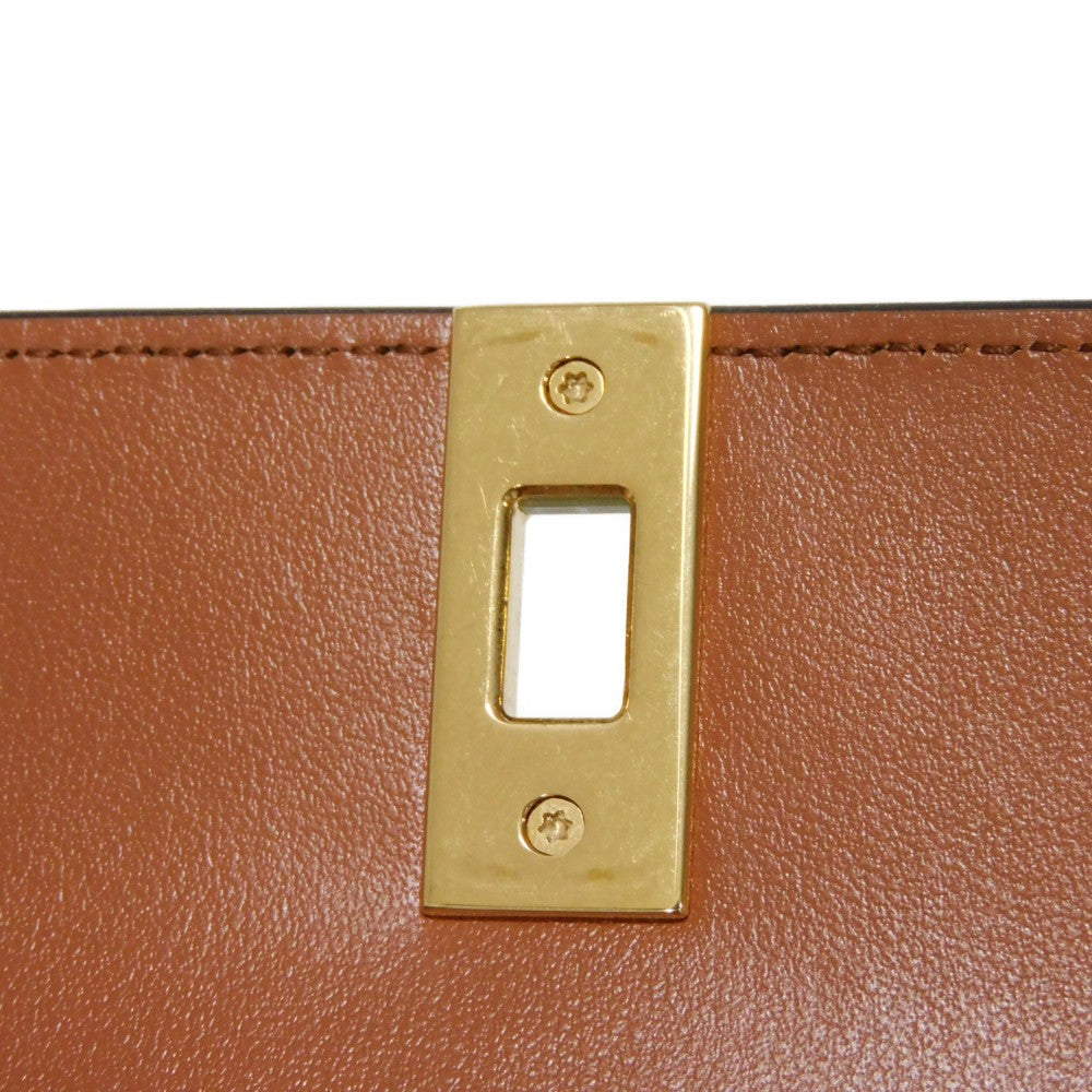 CELINE Tri-fold wallet 10F523CQ7.04LU satin calfskin Brown Current Calfskin Brown Turnlock Sese Small Trifold Wallet 16 Women Used Authentic