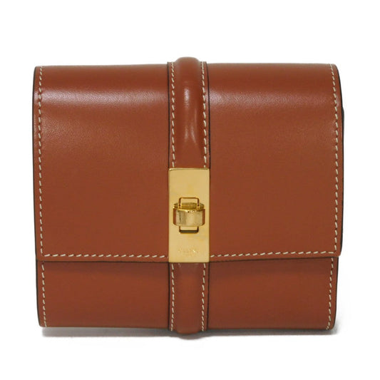 CELINE Tri-fold wallet 10F523CQ7.04LU satin calfskin Brown Current Calfskin Brown Turnlock Sese Small Trifold Wallet 16 Women Used Authentic