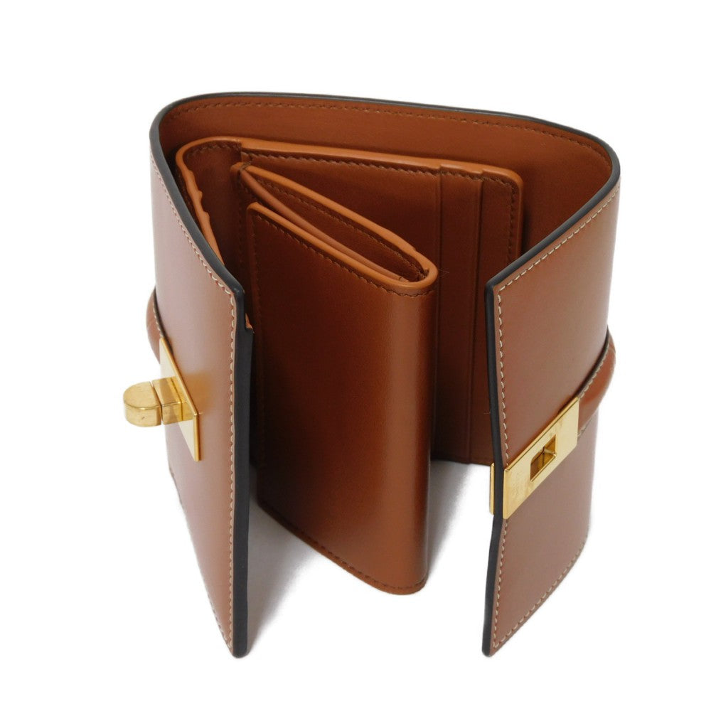 CELINE Tri-fold wallet 10F523CQ7.04LU satin calfskin Brown Current Calfskin Brown Turnlock Sese Small Trifold Wallet 16 Women Used Authentic