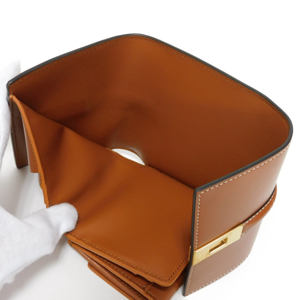 CELINE Tri-fold wallet 10F523CQ7.04LU satin calfskin Brown Current Calfskin Brown Turnlock Sese Small Trifold Wallet 16 Women Used Authentic