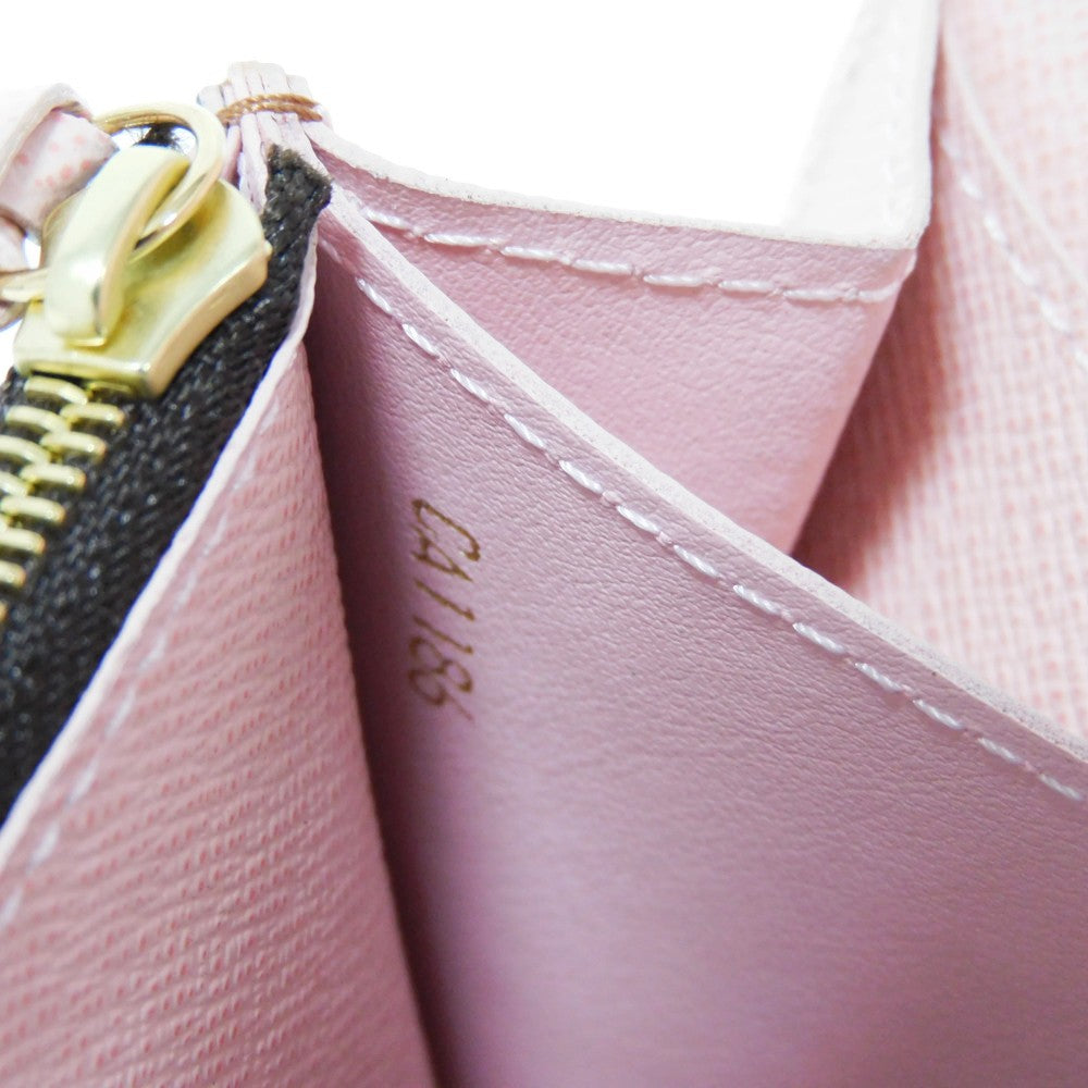 LOUIS VUITTON Long Wallet Purse N61227 Damier canvas, grained leather (embossed) Dark brown logo Ebene Brown Pink Bifold Wallet Bicolor Damier Portefeuille Kaisa Women Used Authentic
