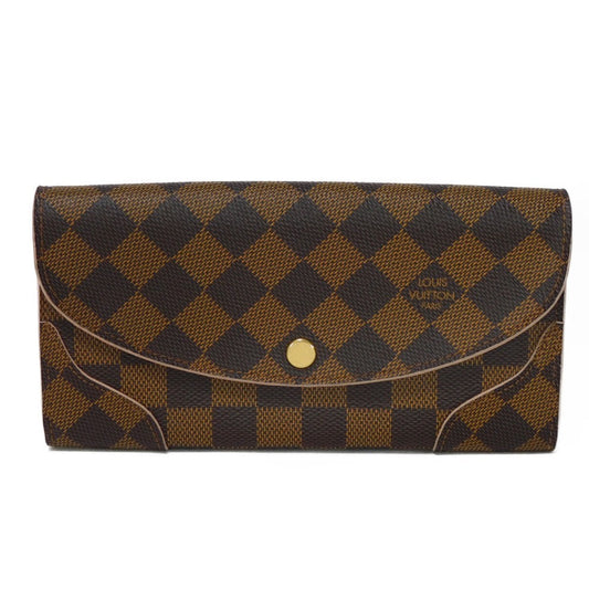 LOUIS VUITTON Long Wallet Purse N61227 Damier canvas, grained leather (embossed) Dark brown logo Ebene Brown Pink Bifold Wallet Bicolor Damier Portefeuille Kaisa Women Used Authentic