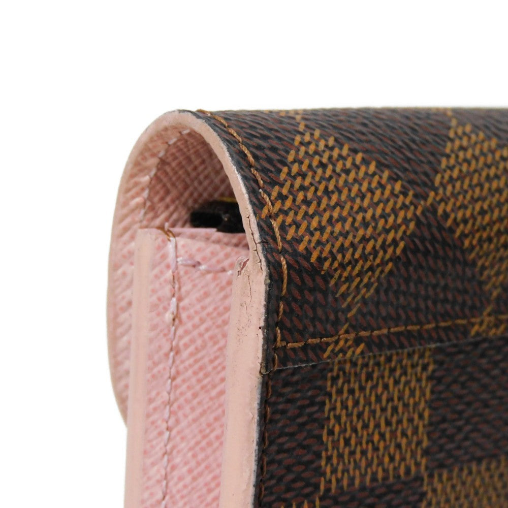LOUIS VUITTON Long Wallet Purse N61227 Damier canvas, grained leather (embossed) Dark brown logo Ebene Brown Pink Bifold Wallet Bicolor Damier Portefeuille Kaisa Women Used Authentic