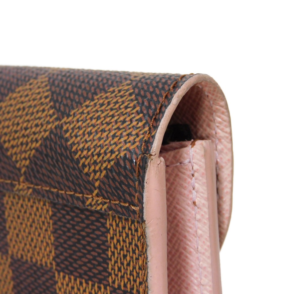 LOUIS VUITTON Long Wallet Purse N61227 Damier canvas, grained leather (embossed) Dark brown logo Ebene Brown Pink Bifold Wallet Bicolor Damier Portefeuille Kaisa Women Used Authentic