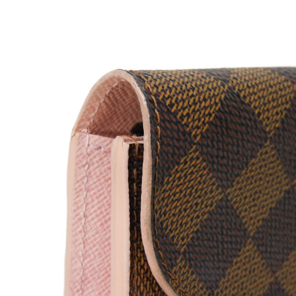 LOUIS VUITTON Long Wallet Purse N61227 Damier canvas, grained leather (embossed) Dark brown logo Ebene Brown Pink Bifold Wallet Bicolor Damier Portefeuille Kaisa Women Used Authentic