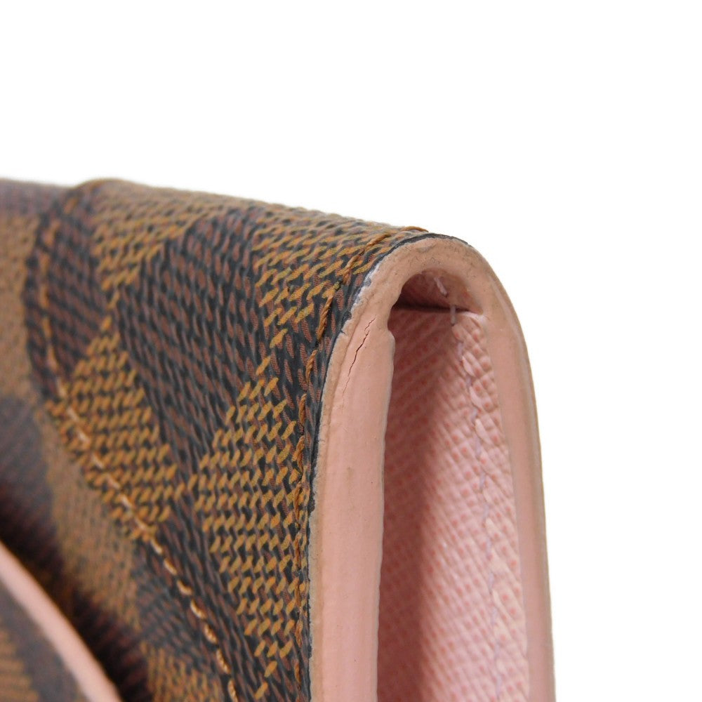 LOUIS VUITTON Long Wallet Purse N61227 Damier canvas, grained leather (embossed) Dark brown logo Ebene Brown Pink Bifold Wallet Bicolor Damier Portefeuille Kaisa Women Used Authentic